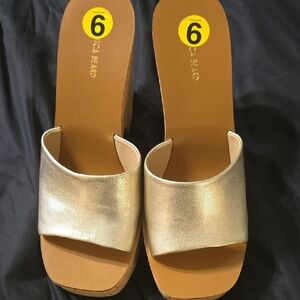 Veronica Beard Gold Wedge Sandals